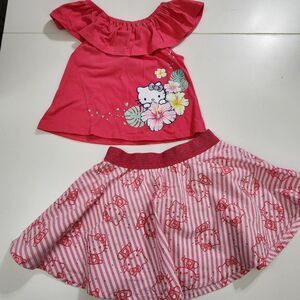 Sanrio Hello Kitty Summer Hawaiian Flower Floral 2 Piece Skirt & Shirt Set 3t